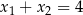x1 + x2 = 4 