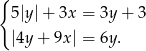 { 5|y |+ 3x = 3y+ 3 |4y + 9x | = 6y. 