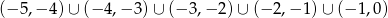 (&minus; 5,&minus; 4)&cup; (&minus; 4 ,&minus; 3 )&cup; (&minus; 3,&minus; 2) &cup; (&minus;2 ,&minus;1 )&cup; (&minus; 1,0) 