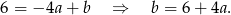 6 = − 4a + b ⇒ b = 6 + 4a.