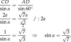∘ ------ co s∡CAD = 1− 3-= √2-. 7 7
