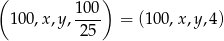 ( ) 100 100,x,y ,---- = (10 0,x,y,4) 25