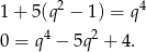 1+ 5(q2 − 1) = q4 4 2 0 = q − 5q + 4.