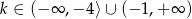 k &isin; (&minus; &infin; ,&minus; 4 ⟩&cup; (&minus; 1,+ &infin; ) 