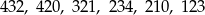 432, 420, 321, 234, 210, 123 