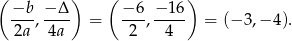 ( ) ( ) &minus;b--, &minus;-&Delta; = &minus;-6-, &minus;-16 = (&minus; 3,&minus; 4). 2a 4a 2 4 