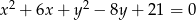 x2 + 6x + y2 − 8y + 21 = 0 