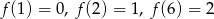 f (1) = 0, f(2) = 1, f(6) = 2 