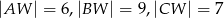 |AW | = 6,|BW | = 9,|CW | = 7 