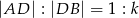 |AD | : |DB | = 1 : k 
