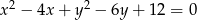 x 2 &minus; 4x + y 2 &minus; 6y + 12 = 0 