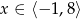 x &isin; ⟨&minus; 1,8 ⟩ 