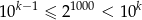 10k− 1 ≤ 21000 < 10k 