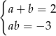{ a+ b = 2 ab = − 3 