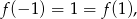 f(− 1) = 1 = f (1), 