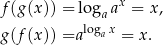 f(g(x )) = log ax = x , a g(f(x )) =a logax = x. 