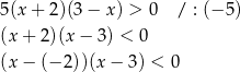 5(x + 2)(3 − x) > 0 / : (− 5) (x+ 2)(x − 3) < 0 (x− (− 2))(x− 3) < 0 