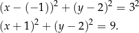 (x − (− 1))2 + (y− 2)2 = 32 2 2 (x + 1) + (y− 2) = 9. 