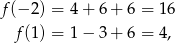 f(− 2) = 4 + 6 + 6 = 16 f(1) = 1 − 3 + 6 = 4, 
