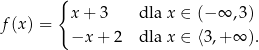  { x+ 3 dla x ∈ (− ∞ ,3) f(x ) = −x + 2 dla x ∈ ⟨3,+ ∞ ). 