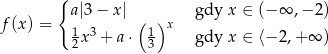  { f(x) = a|3 − x| ( )x gdy x ∈ (− ∞ ,− 2) 1x3 + a⋅ 1 gdy x ∈ ⟨− 2,+ ∞ ) 2 3 