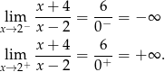  x + 4 6 lim ------= -−- = − ∞ x→ 2− x − 2 0 x-+-4- -6- lxi→m2+ x − 2 = 0+ = + ∞ . 