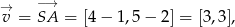 →v = −S→A = [4− 1,5− 2] = [3,3], 