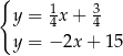 { y = 14x + 34 y = − 2x + 15 