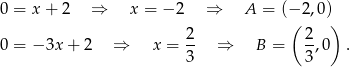 0 = x + 2 ⇒ x = − 2 ⇒ A = (− 2,0 ) ( ) 0 = − 3x + 2 ⇒ x = 2- ⇒ B = 2,0 . 3 3 