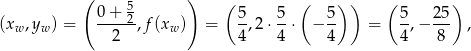  ( ) ( ( ) ) ( ) 0-+-52- 5- 5- 5- 5- 25- (xw,yw ) = 2 ,f(xw) = 4 ,2⋅ 4 ⋅ − 4 = 4,− 8 , 