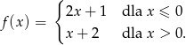  { f(x) = 2x+ 1 dla x ≤ 0 x+ 2 dla x > 0 . 