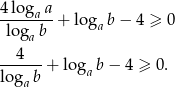 4 lo g a -----a--+ loga b− 4 ≥ 0 logab --4--- log b + lo gab − 4 ≥ 0 . a 