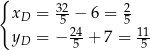 { 32 2 xD = 5 − 6 = 5 yD = − 254+ 7 = 115 