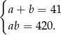 { a+ b = 41 ab = 420. 