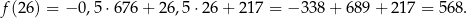 f(26) = −0 ,5⋅67 6+ 2 6,5⋅2 6+ 217 = − 338 + 68 9+ 217 = 568 . 