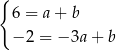 { 6 = a+ b −2 = − 3a+ b 