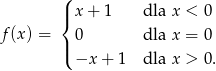  ( |{ x + 1 dla x < 0 f(x ) = 0 dla x = 0 |( −x + 1 dla x > 0. 