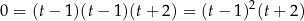 0 = (t − 1)(t− 1)(t+ 2) = (t− 1)2(t + 2) 