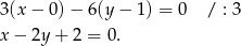 3(x − 0)− 6(y − 1) = 0 / : 3 x− 2y + 2 = 0. 