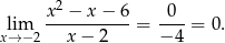  2 lim x-−--x-−-6-= -0--= 0. x→ −2 x − 2 − 4 