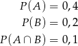  P (A) = 0,4 P (B) = 0,2 P (A ∩ B) = 0,1 