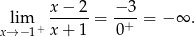  x− 2 − 3 lim ------= --+-= − ∞ . x→− 1+ x+ 1 0 