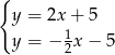 { y = 2x + 5 y = − 1x − 5 2 