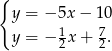 { y = − 5x − 1 0 1 7 y = − 2 x+ 2. 