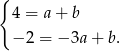 { 4 = a+ b − 2 = − 3a+ b. 