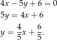 4x − 5y + 6 = 0 5y = 4x+ 6 y = 4x + 6-. 5 5 