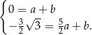 { 0 = a+ b 3√ -- 5 − 2 3 = 2 a+ b . 