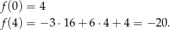 f (0) = 4 f (4) = − 3⋅ 16+ 6⋅4 + 4 = − 20. 