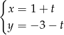 { x = 1 + t y = − 3 − t 