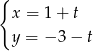 { x = 1+ t y = − 3− t 